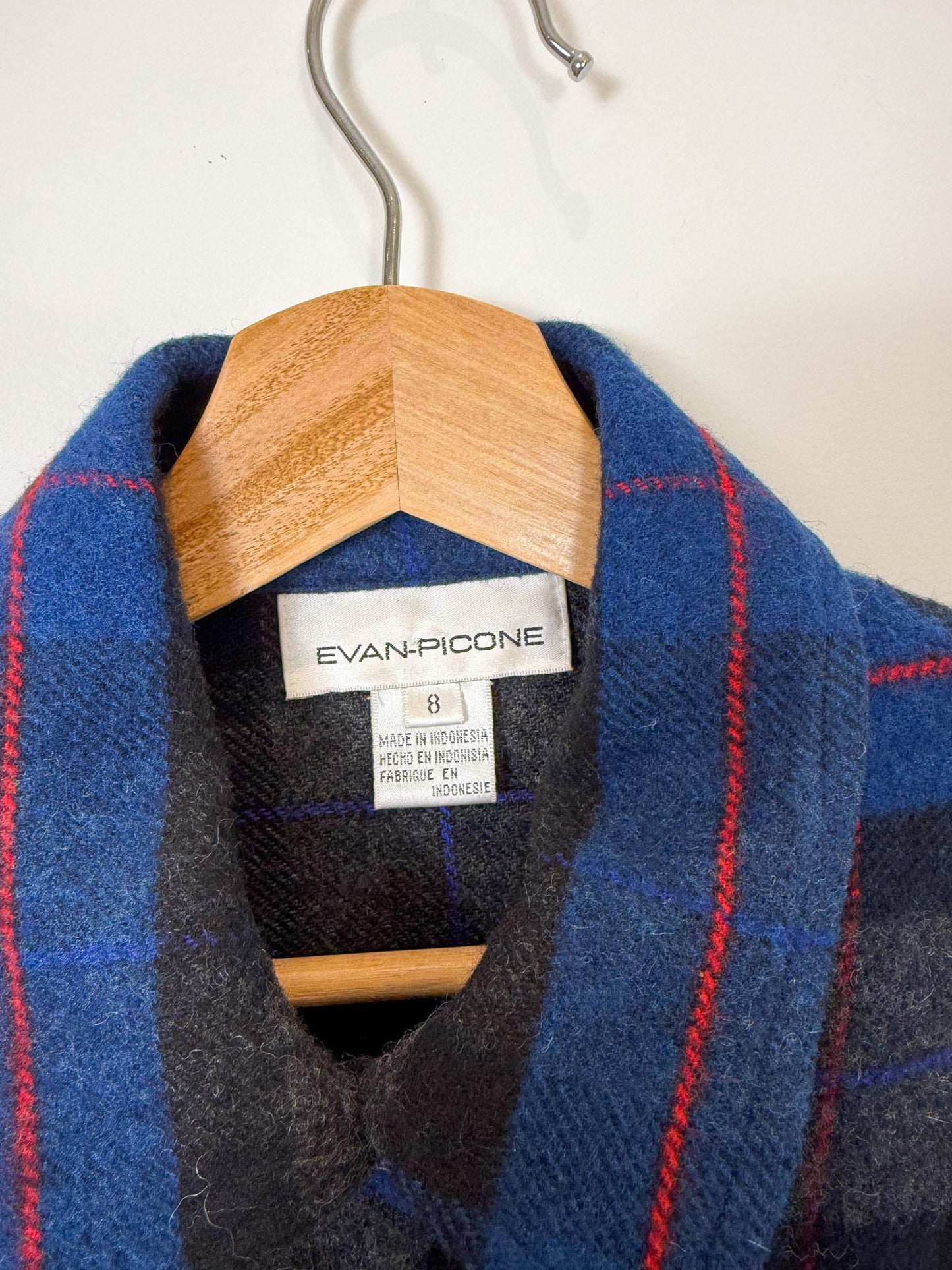 Vintage Plaid Wool Cropped Shacket in Blue/Grey (Size M)
