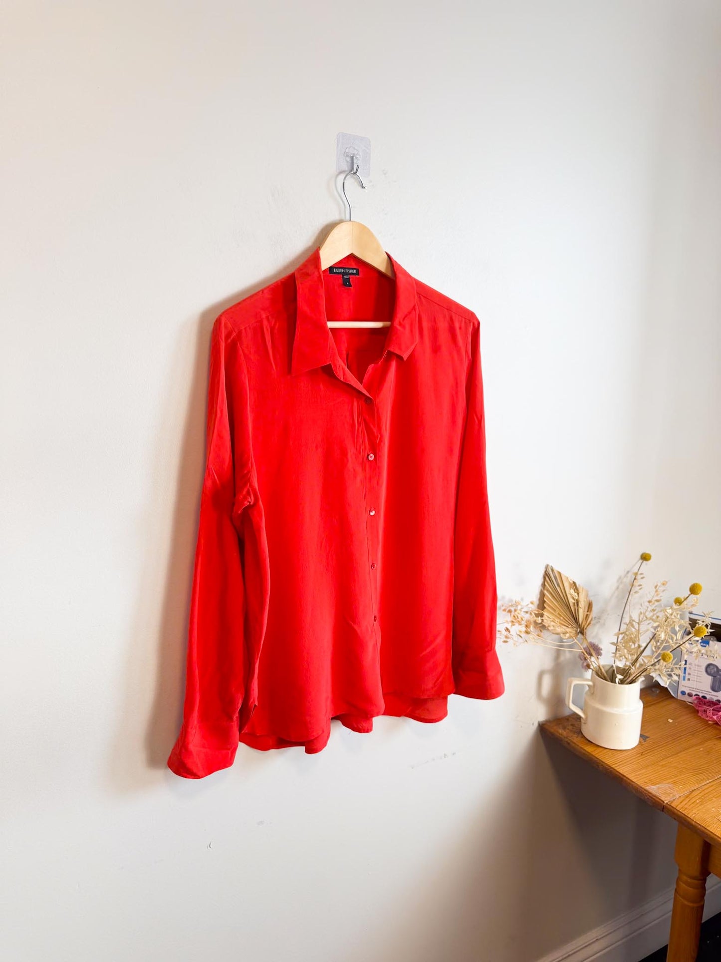Eileen Fisher Silk Blouse in Orange Coral SOLD AS IS (Size L)