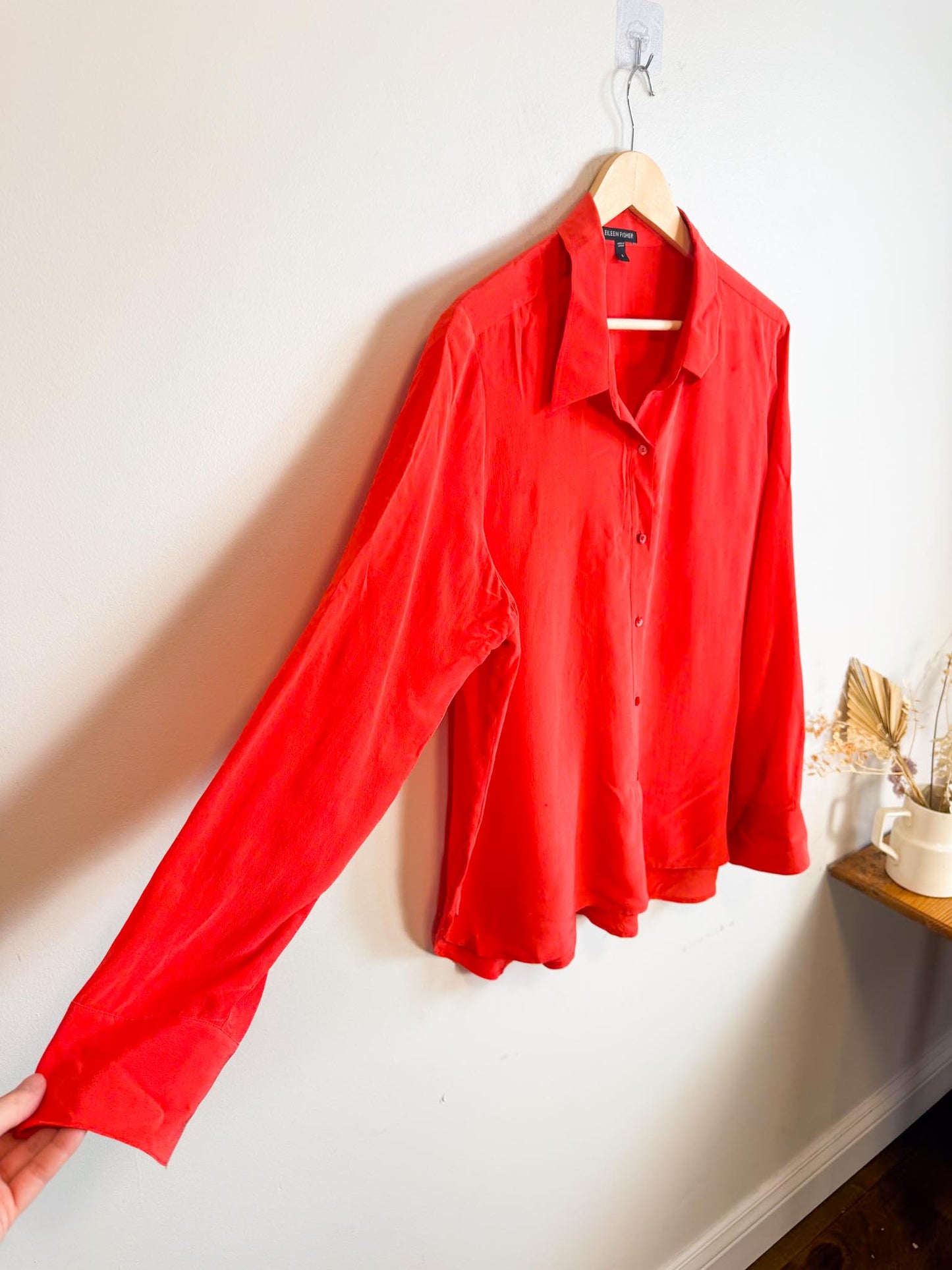 Eileen Fisher Silk Blouse in Orange Coral SOLD AS IS (Size L)