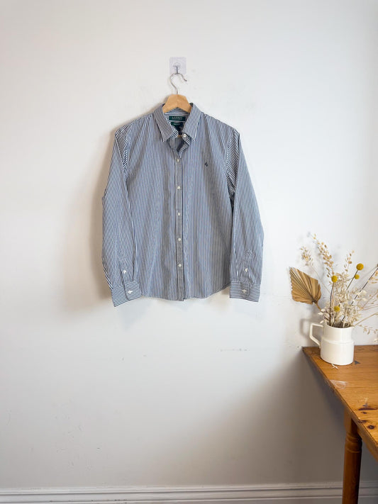 Vintage Ralph Lauren Pinstriped Button Down in Navy/White (Size L)