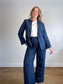 Club Monaco Pinstriped Linen Trousers in Navy/White (Size 10)