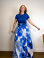Carolina Herrera Designer "Maxi A-Line Women's Silk/Cotton Skirt in Blue/White Tie Dye" NWT (Size 12)