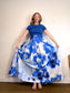 Carolina Herrera Designer "Maxi A-Line Women's Silk/Cotton Skirt in Blue/White Tie Dye" NWT (Size 12)