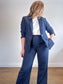 Club Monaco Pinstriped Linen Blazer in Navy/White (Size L)