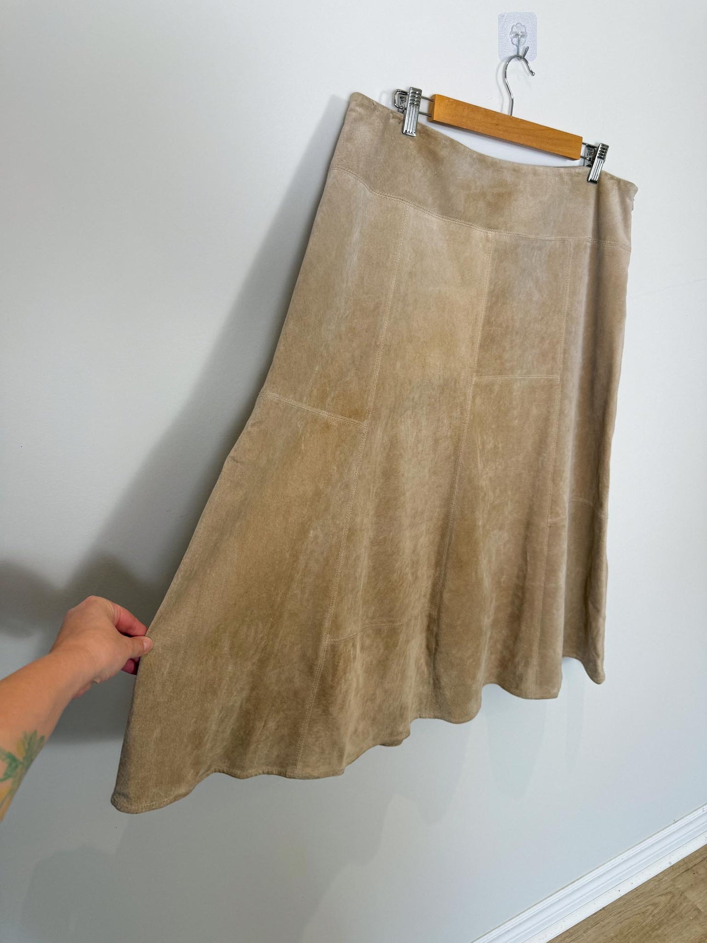 Vintage Leather Midi Skirt in Beige SOLD AS IS (Size XL)