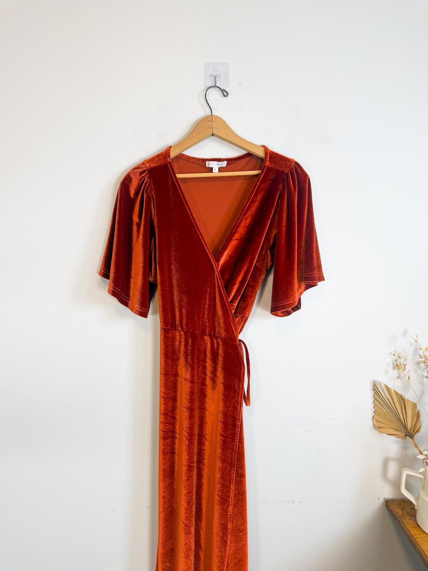 BALTIC BORN "Meghan Velvet Wrap Maxi Dress" in Rust (Size L)