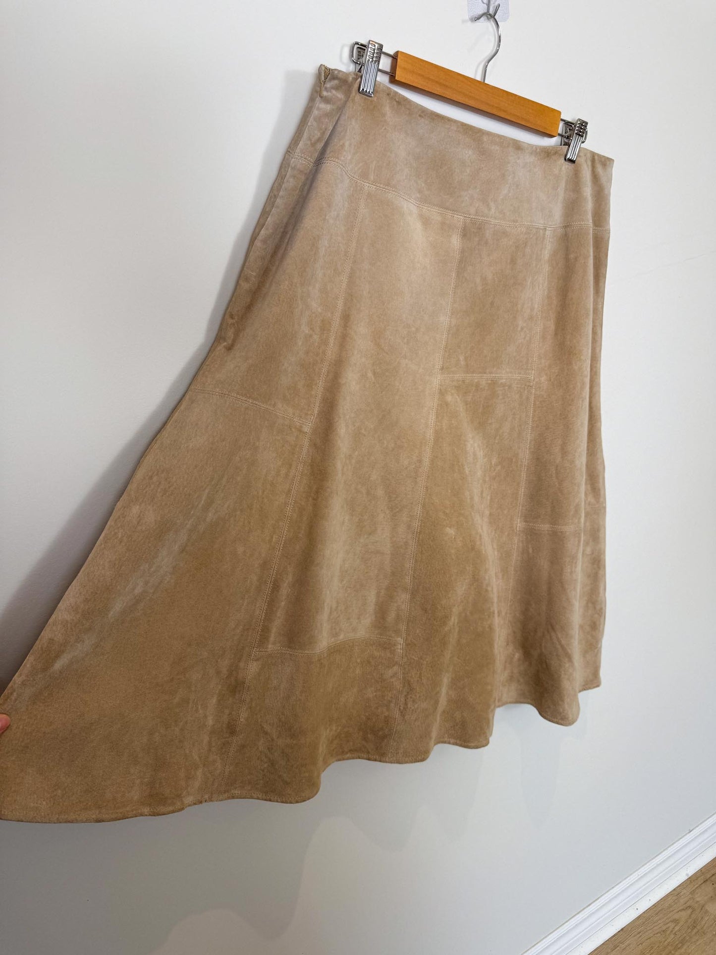 Vintage Leather Midi Skirt in Beige SOLD AS IS (Size XL)
