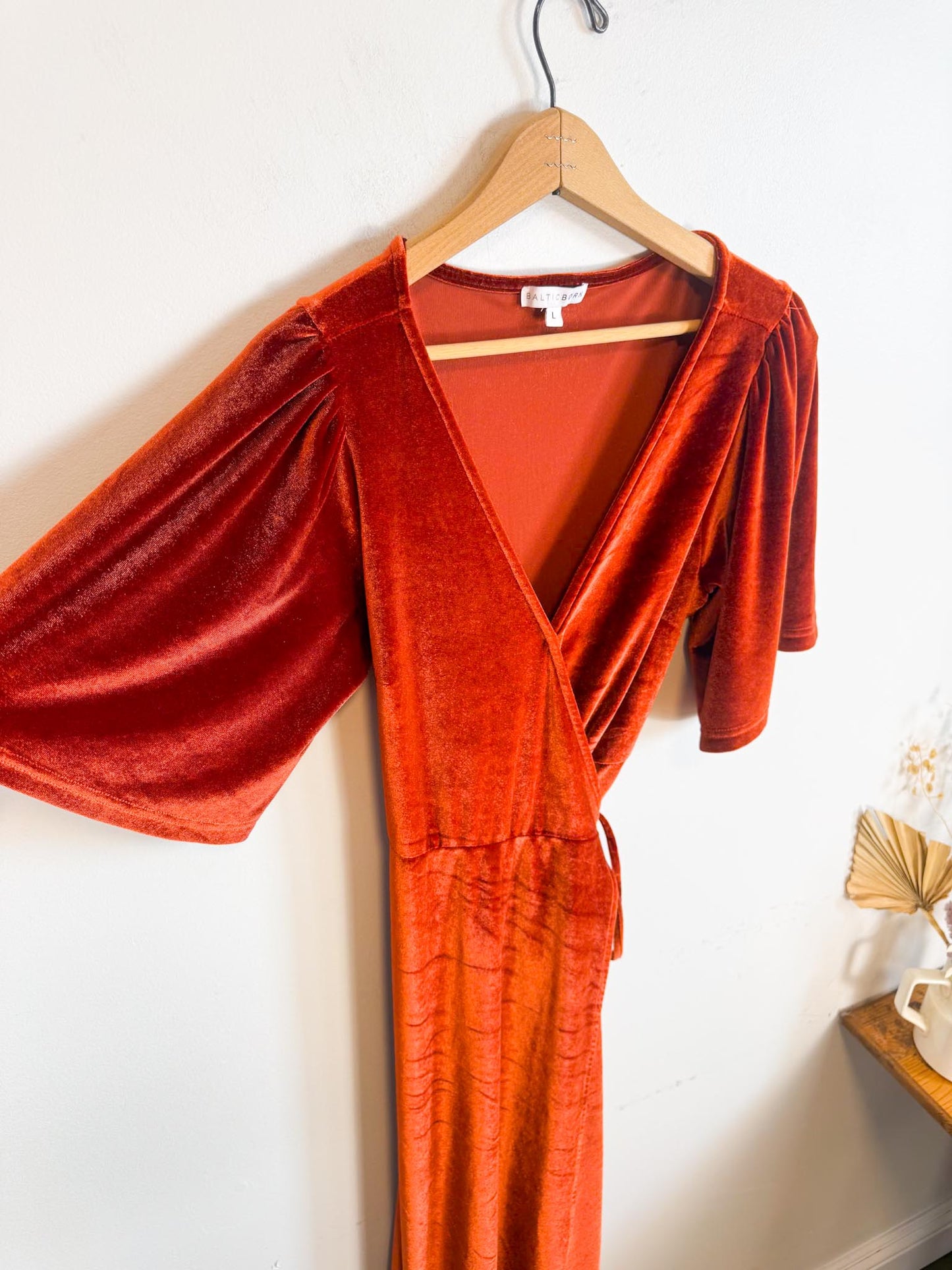 BALTIC BORN "Meghan Velvet Wrap Maxi Dress" in Rust (Size L)