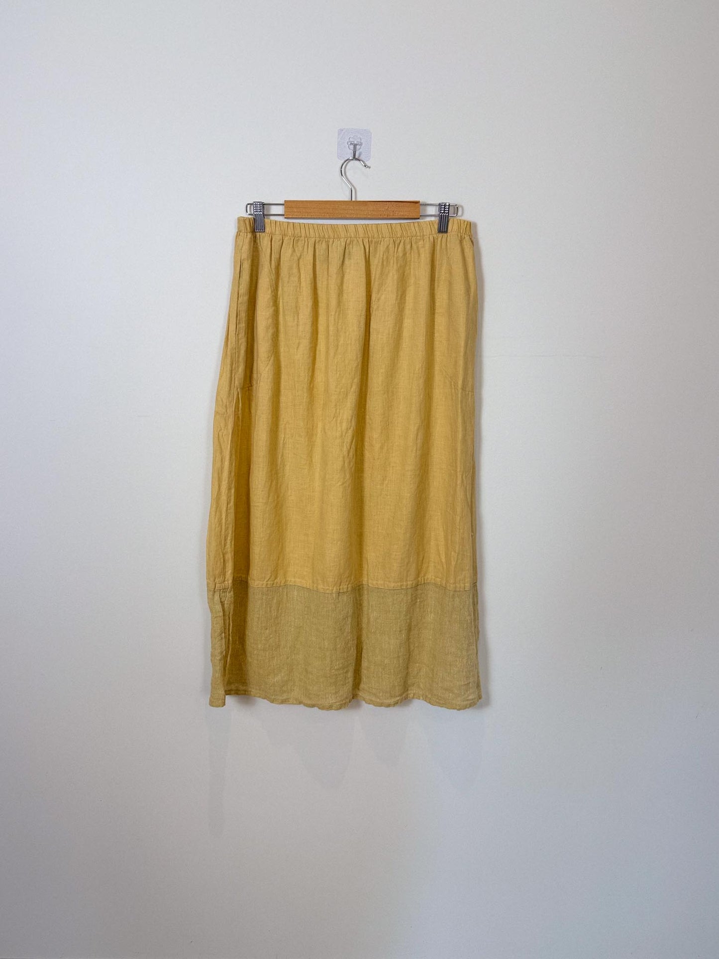 FLAX Linen Midi Skirt in Butter Yellow (Size L)