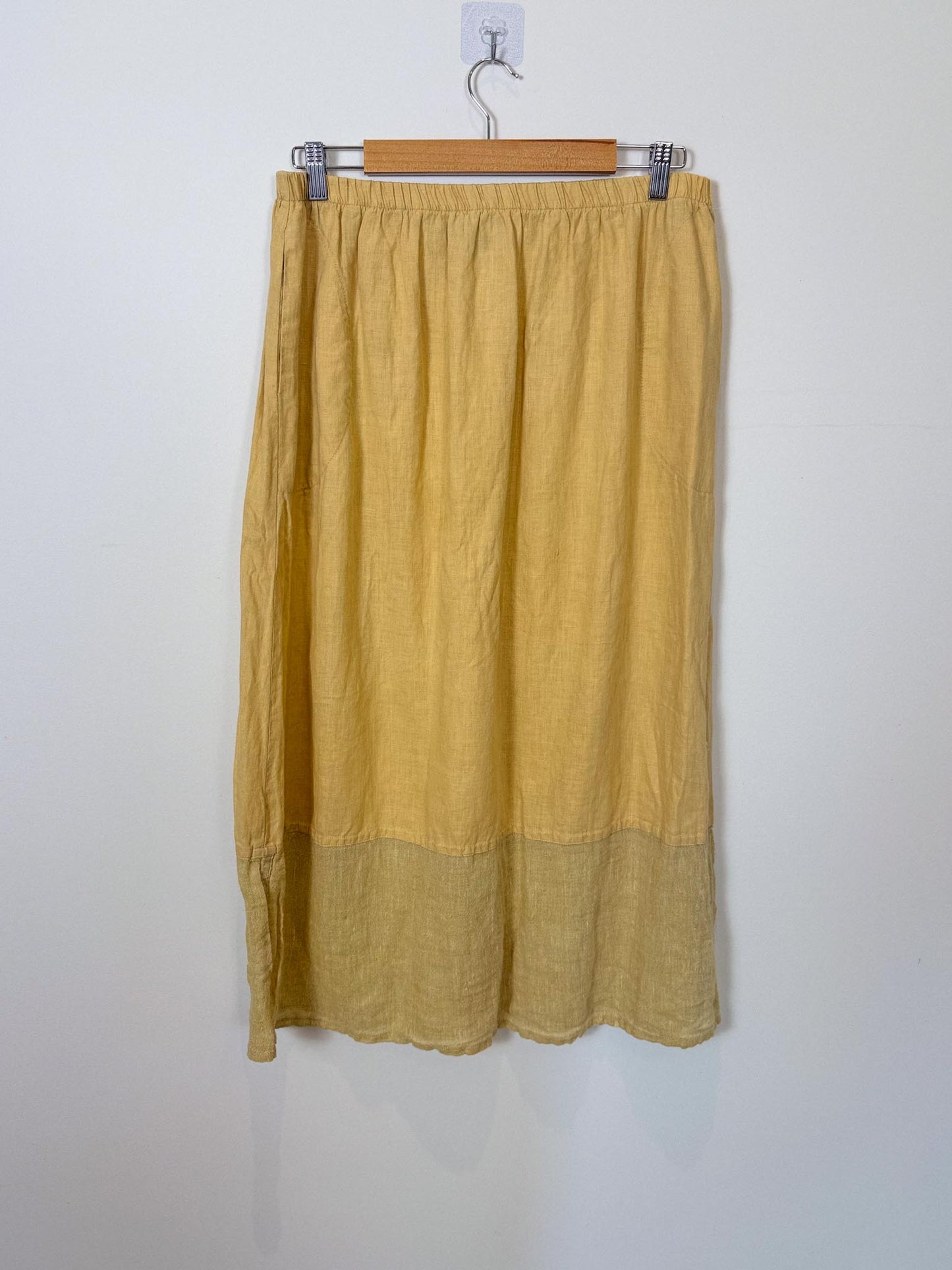 FLAX Linen Midi Skirt in Butter Yellow (Size L)