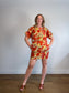 COS "Printed Roll-Sleeved Dress in Red/Yellow Floral" (Size M/L)