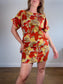 COS "Printed Roll-Sleeved Dress in Red/Yellow Floral" (Size M/L)
