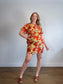 COS "Printed Roll-Sleeved Dress in Red/Yellow Floral" (Size M/L)