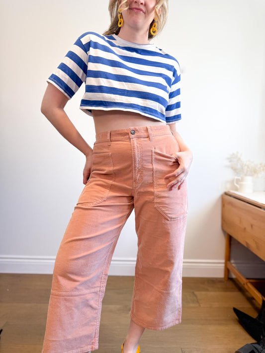 The Frankie Shop "‘Karina’ Striped Cropped T-Shirt in Blue/White" (Size XS/S)