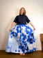 Carolina Herrera Designer "Maxi A-Line Women's Silk/Cotton Skirt in Blue/White Tie Dye" NWT (Size 12)