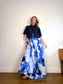 Carolina Herrera Designer "Maxi A-Line Women's Silk/Cotton Skirt in Blue/White Tie Dye" NWT (Size 12)