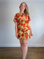 COS "Printed Roll-Sleeved Dress in Red/Yellow Floral" (Size M/L)