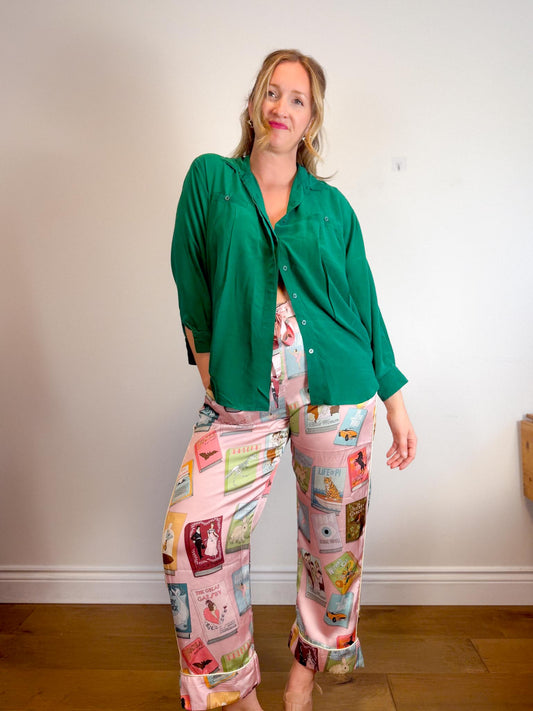 Vintage Silk Blouse in Emerald Green (Size L)