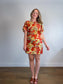 COS "Printed Roll-Sleeved Dress in Red/Yellow Floral" (Size M/L)