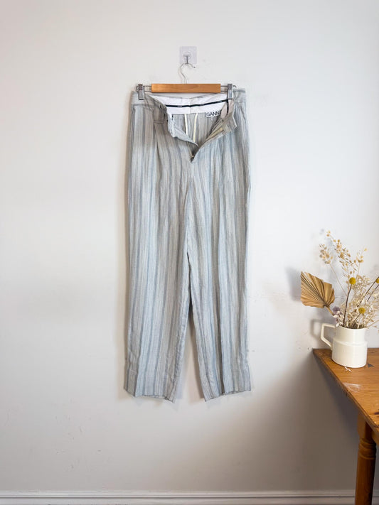 GANNI Striped Rayon Trousers in Grey (Size 6)