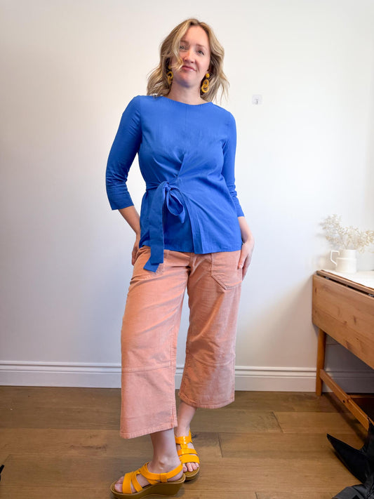 COS Wrap Style 3/4 Sleeve Blouse in Royal Blue (Size 8)