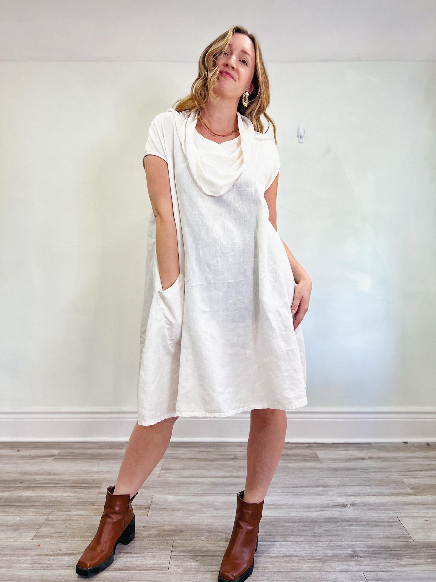 Bryn Walker "Henrietta Dress in White Light Linen" (Size XL)