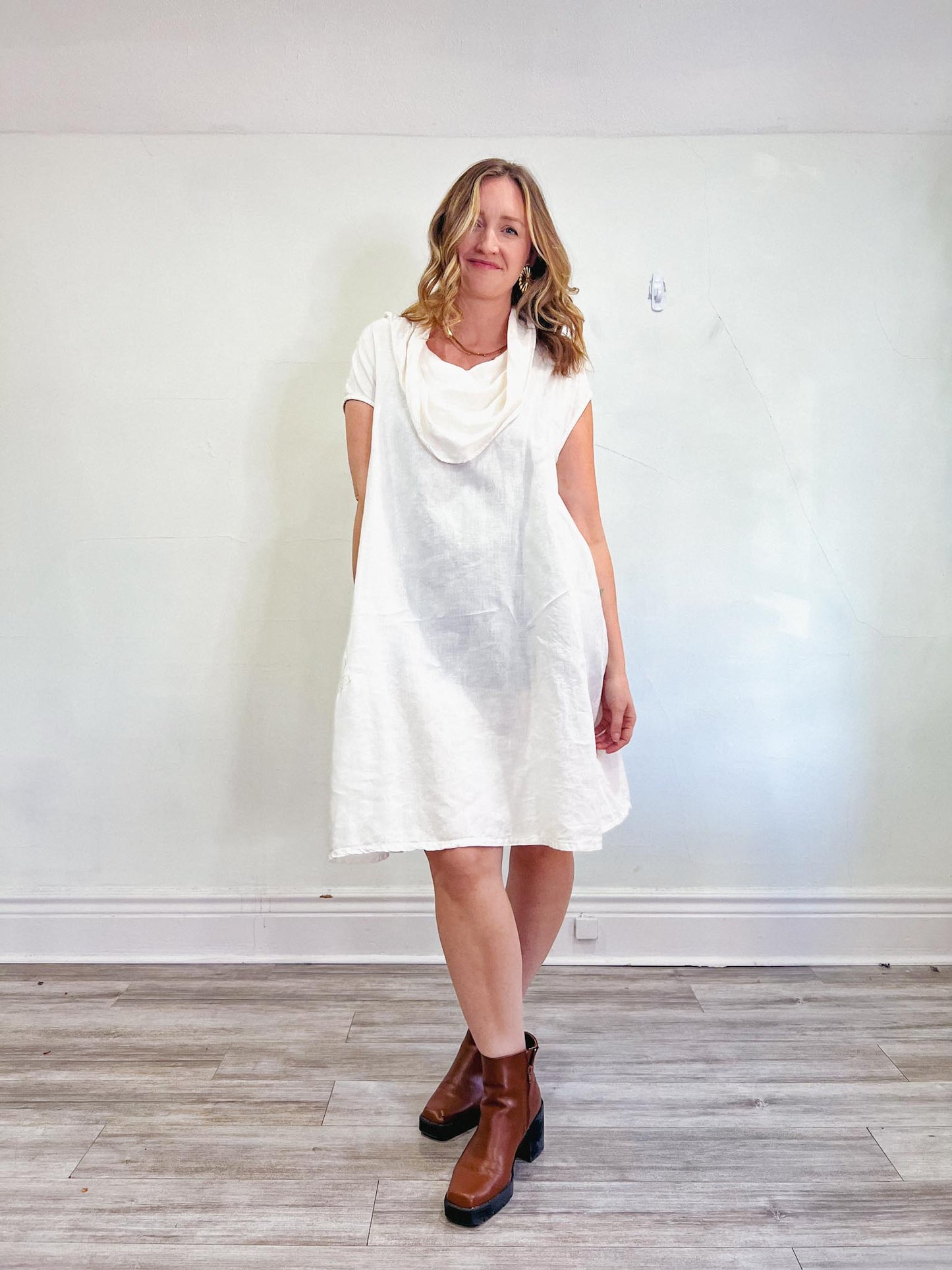 Bryn Walker "Henrietta Dress in White Light Linen" (Size XL)