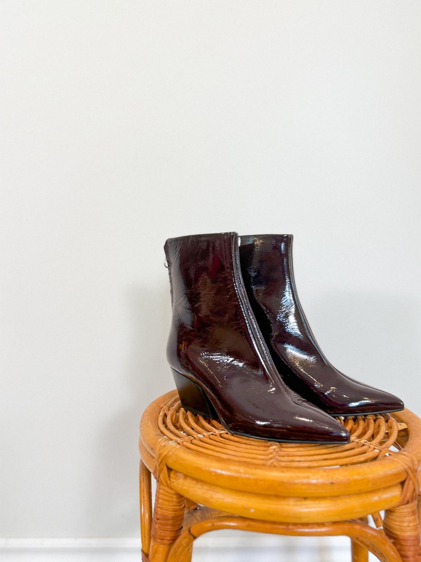 Aeyde Patent Leather Ankle Boots in Burgundy (Size 7)