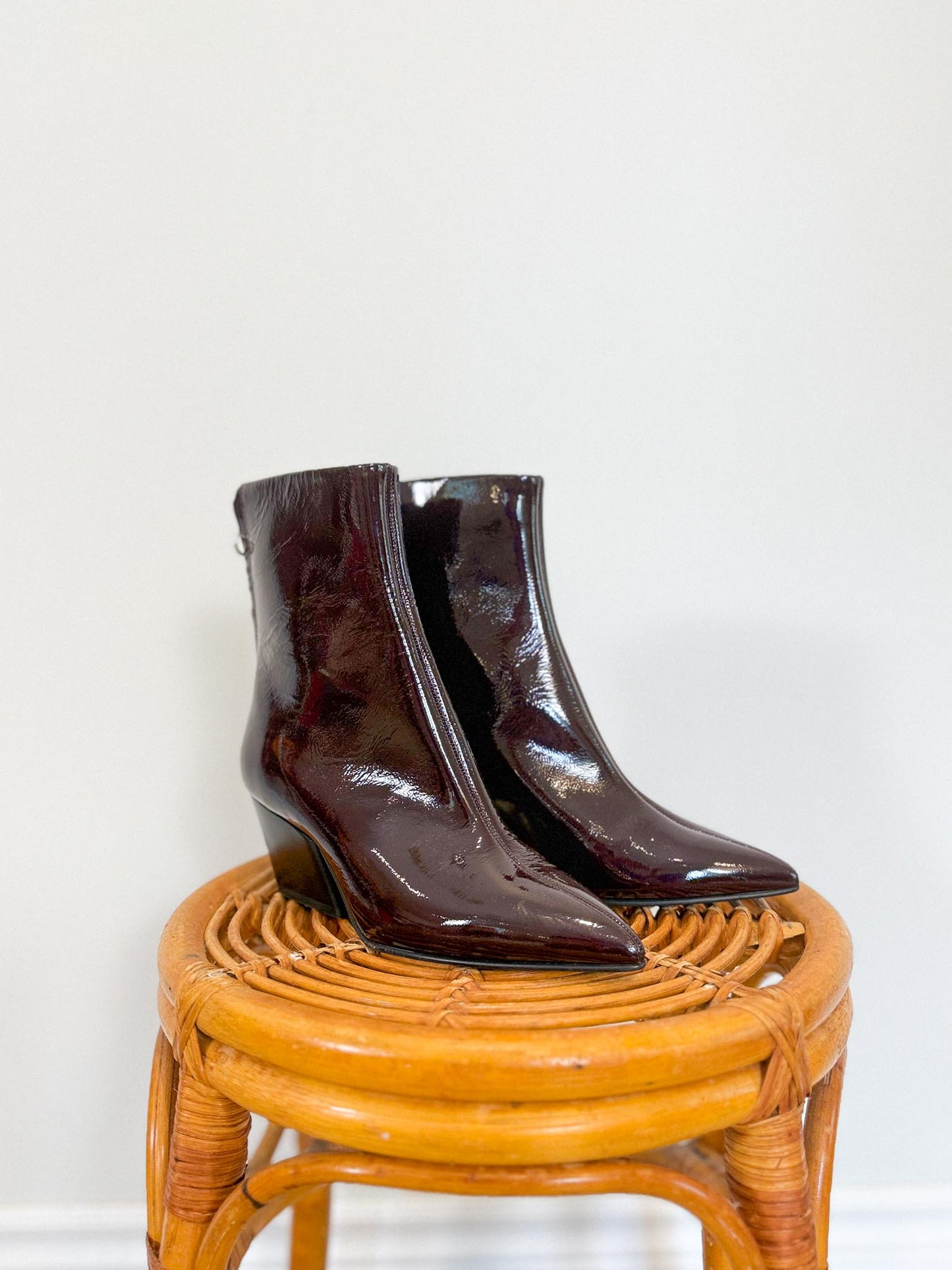 Aeyde Patent Leather Ankle Boots in Burgundy (Size 7)