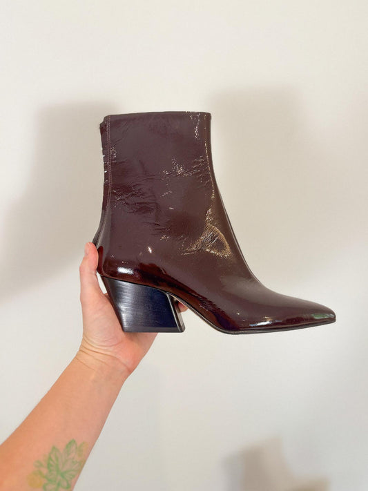 Aeyde Patent Leather Ankle Boots in Burgundy (Size 7)