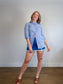 Weekend Max Mara Linen Embellished Blouse in Blue (Size M/L)