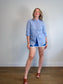 Weekend Max Mara Linen Embellished Blouse in Blue (Size M/L)