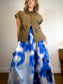 Carolina Herrera Designer "Maxi A-Line Women's Silk/Cotton Skirt in Blue/White Tie Dye" NWT (Size 12)