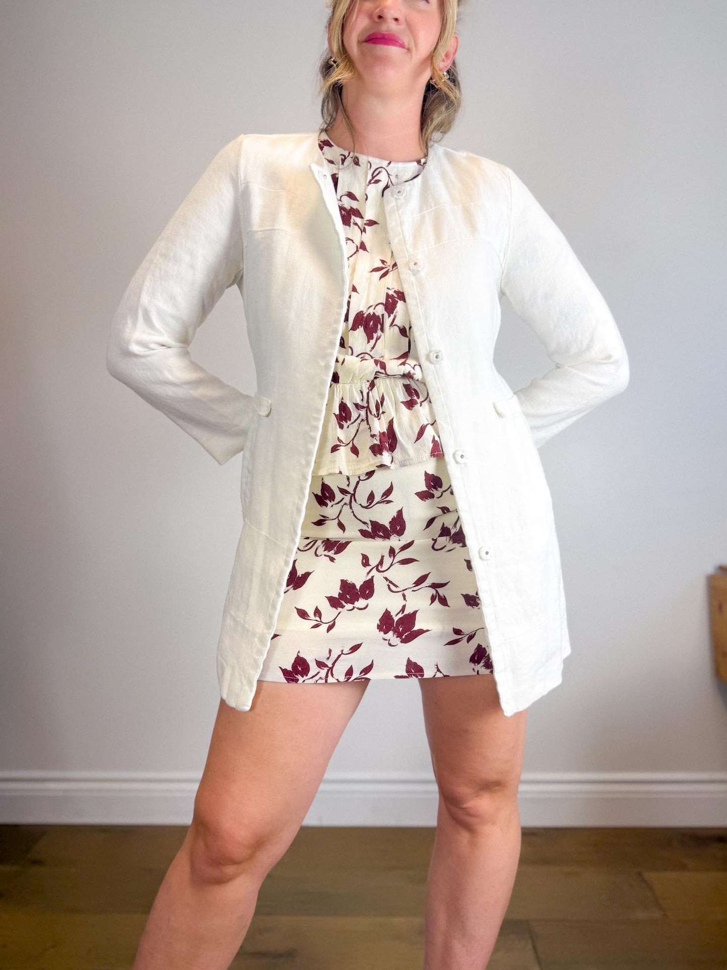 MALVIN Long Linen Jacket in White (Size M)