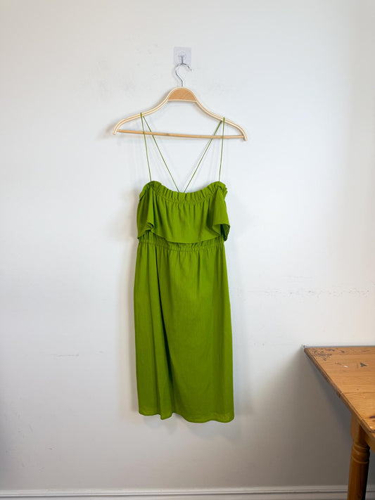 Banana Republic Spaghetti Strap Ruffled Dress in Green (Size L)