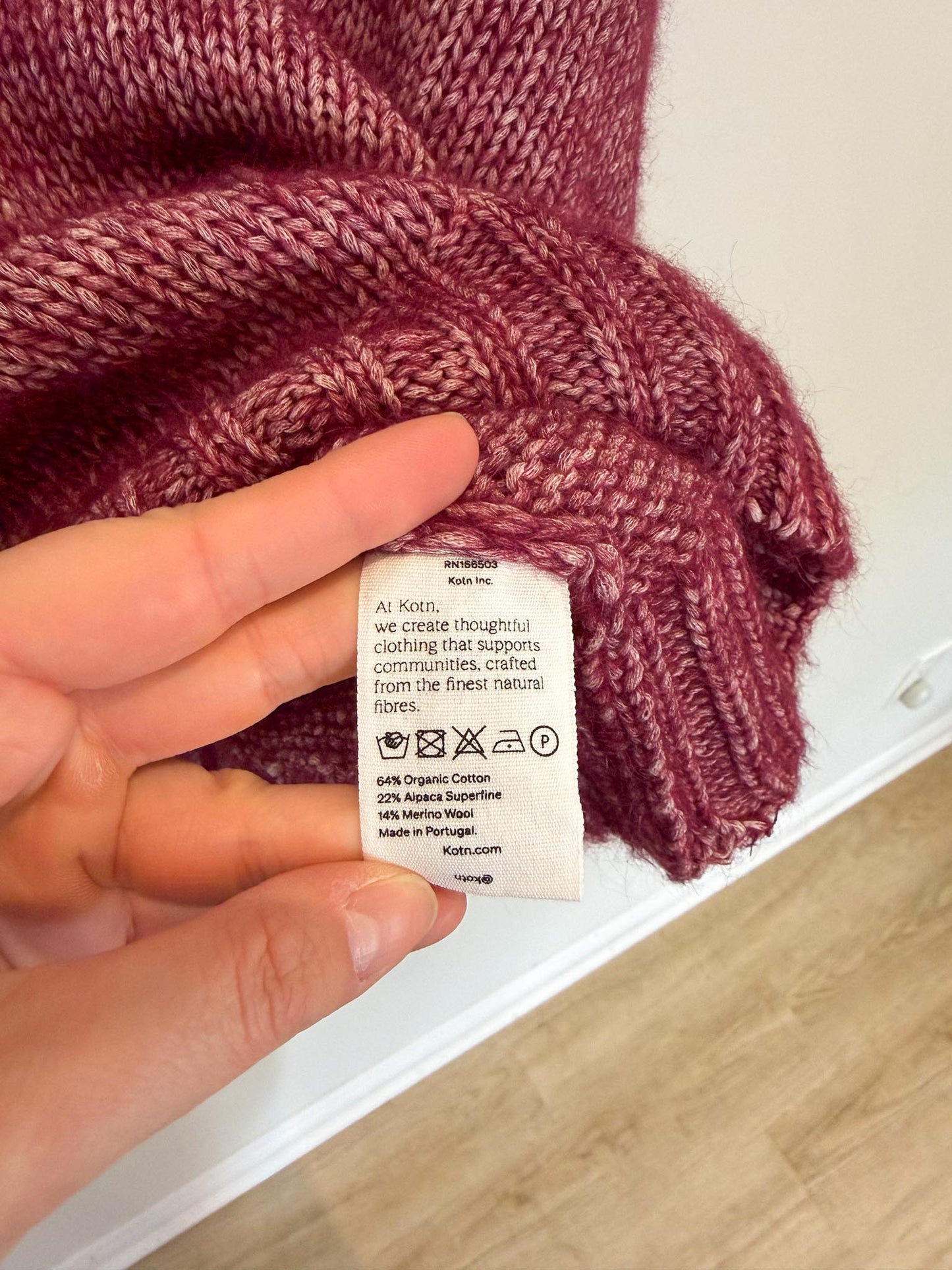 KOTN Sustainable Alpaca & Merino Wool Sweater in Burgundy (Size S/M)