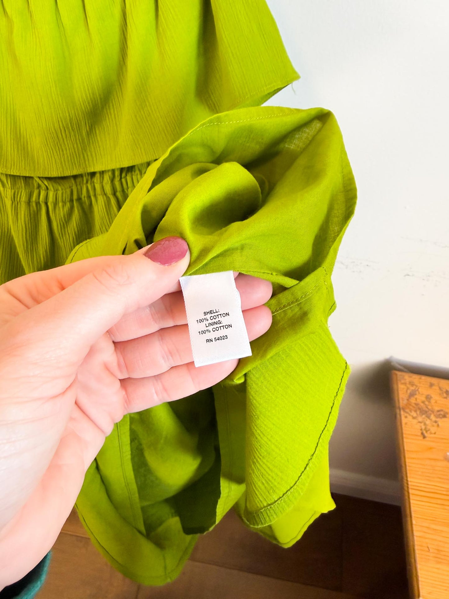 Banana Republic Spaghetti Strap Ruffled Dress in Green (Size L)
