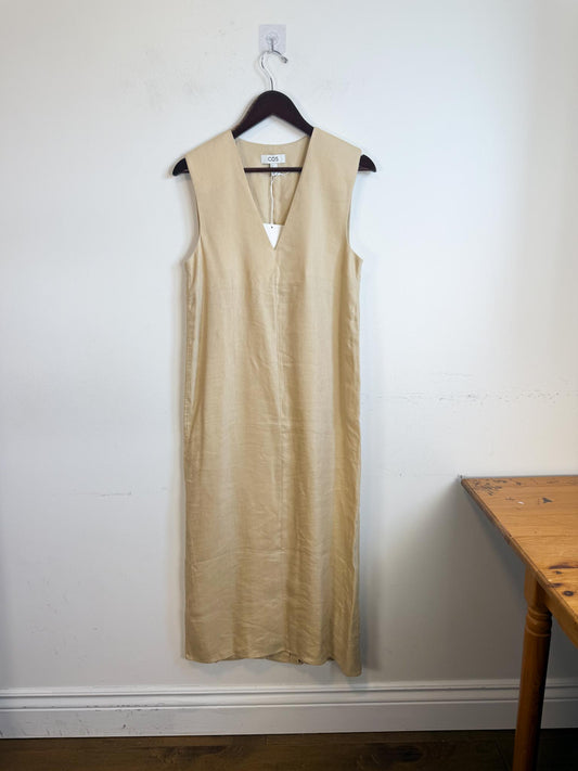 COS "V-Neck Linen Dress in Beige" NWT (Size S)