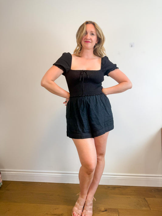 Wilfred Presley Ruched Crop Top in Black (Size M)