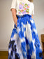 Carolina Herrera Designer "Maxi A-Line Women's Silk/Cotton Skirt in Blue/White Tie Dye" NWT (Size 12)