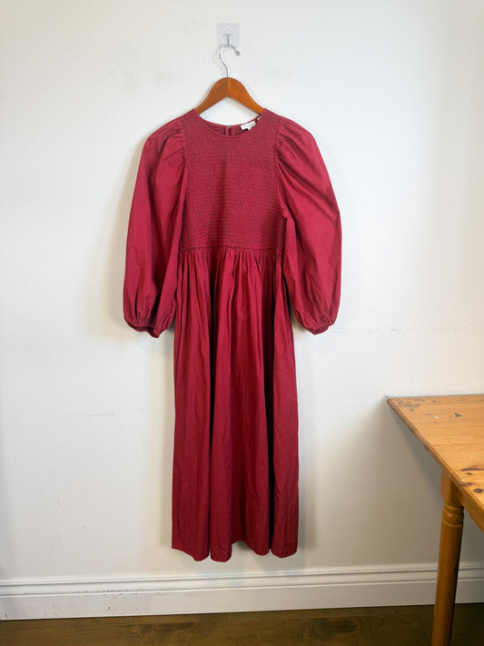 Anthropologie RHODE Puff Sleeve Dress in Burgundy (Size M/L)