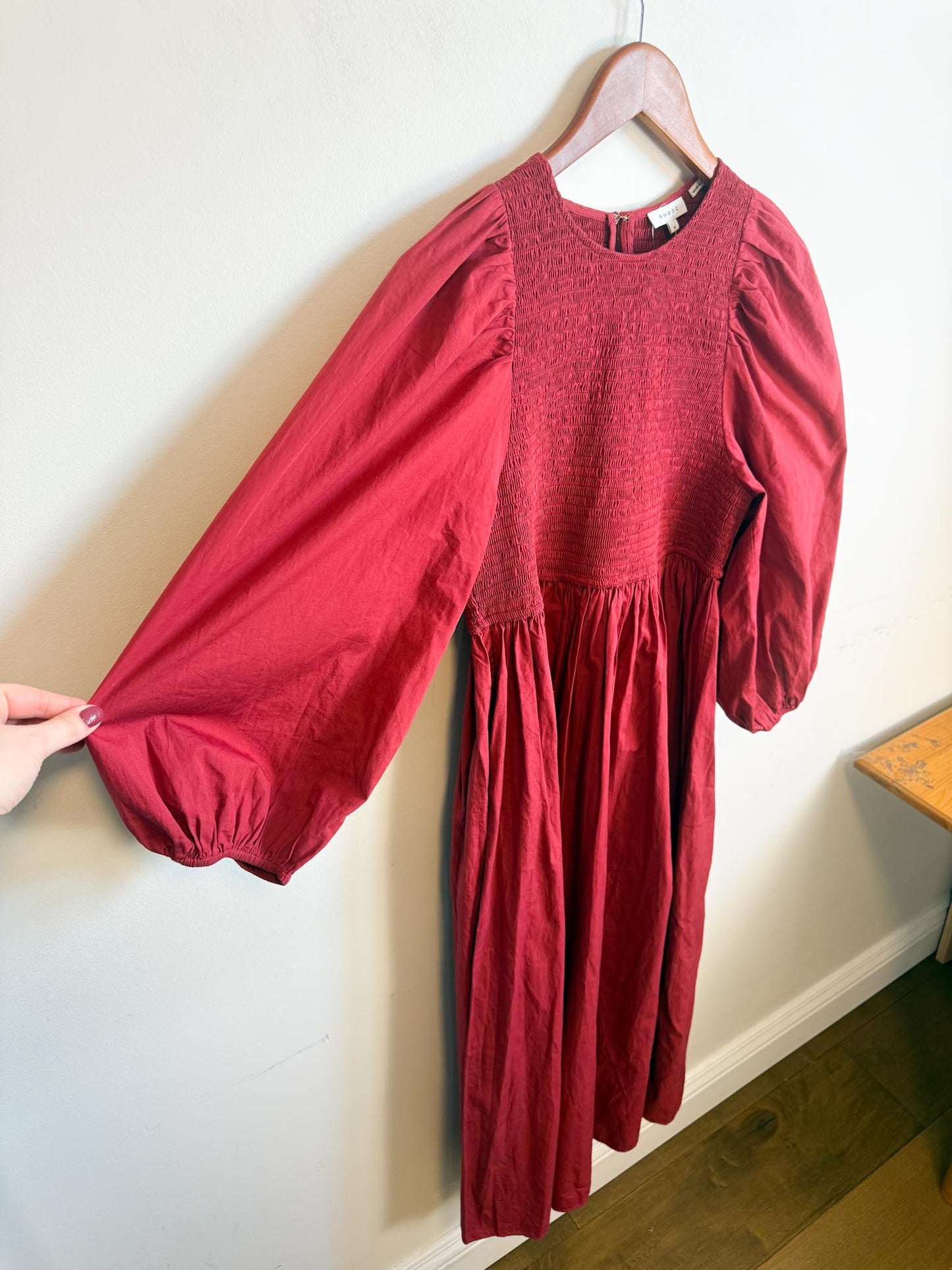 Anthropologie RHODE Puff Sleeve Dress in Burgundy (Size M/L)