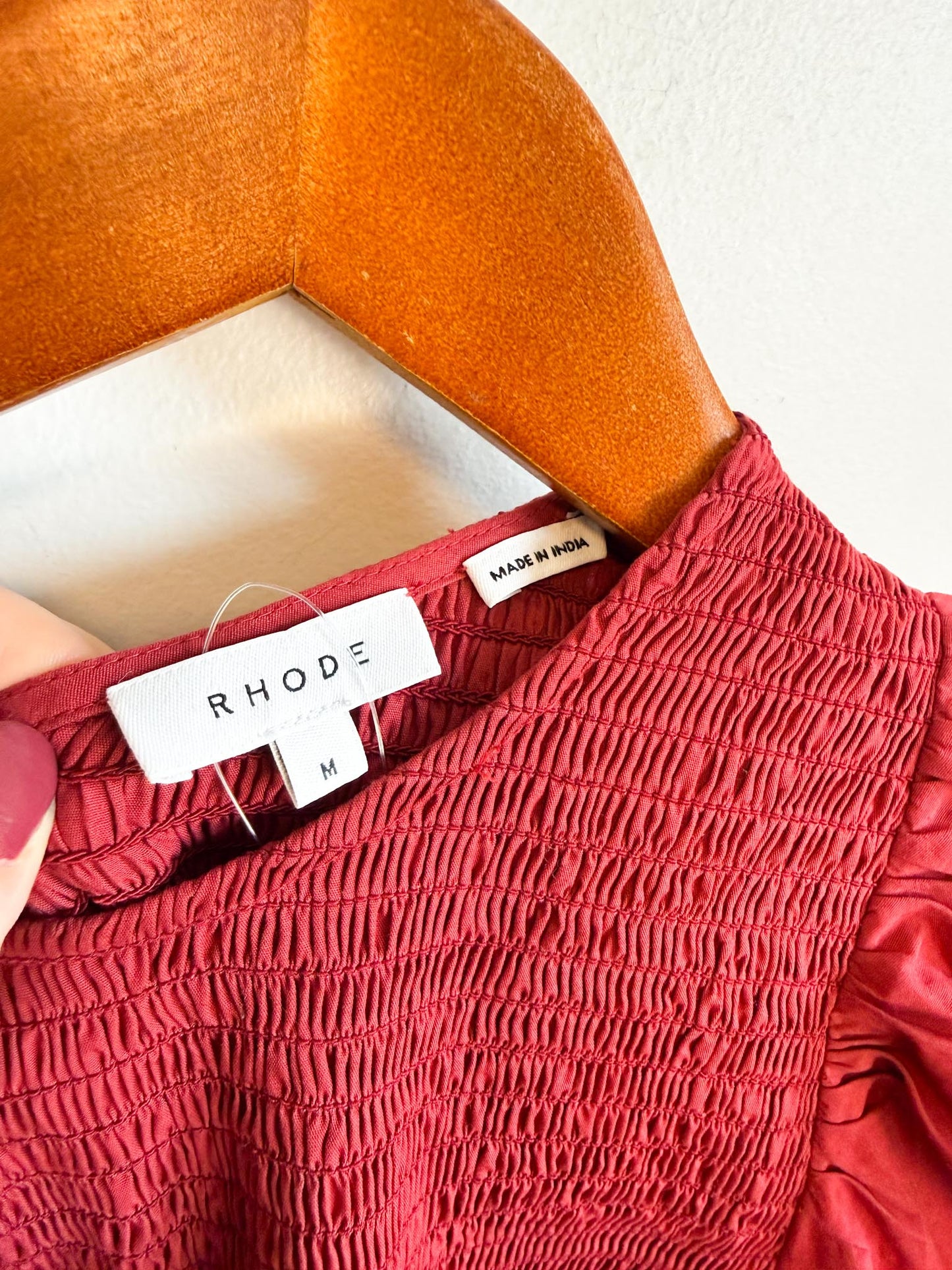 Anthropologie RHODE Puff Sleeve Dress in Burgundy (Size M/L)