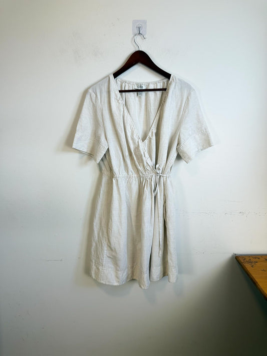 COS "Mini Linen-Blend Wrap Dress in Oatmeal" (Size S-M)