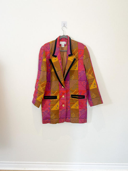 Vintage Quilted Blazer in Multi-Colour (Size XL)