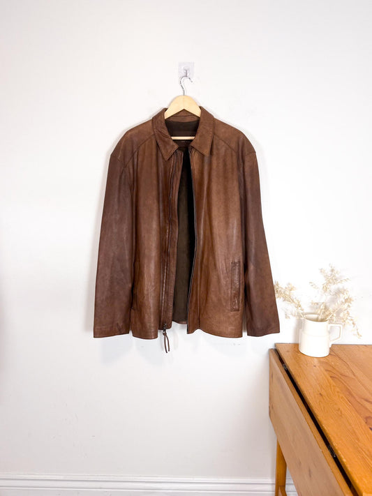 Andrew Marc Brown Leather Jacket (Size XXL)