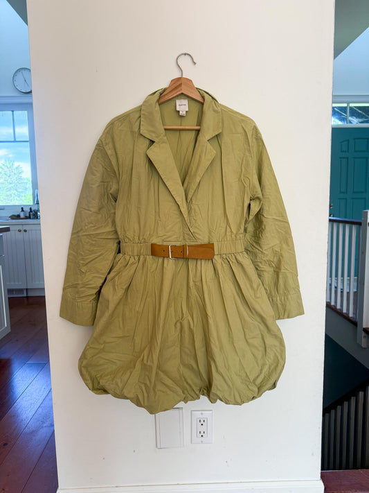 Anthropologie Collared Belted Bubble Mini Dress in Sage Green (Size M)