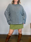 ALLSAINTS "Striped Oversized Casso Sweater in White/Black Stripe" (Size XL)