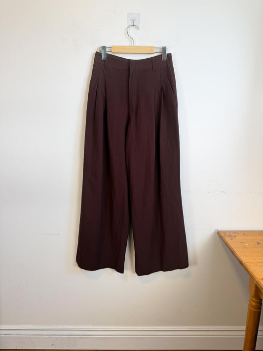 Zara Wide Leg Linen Trousers in Brown (Size S)