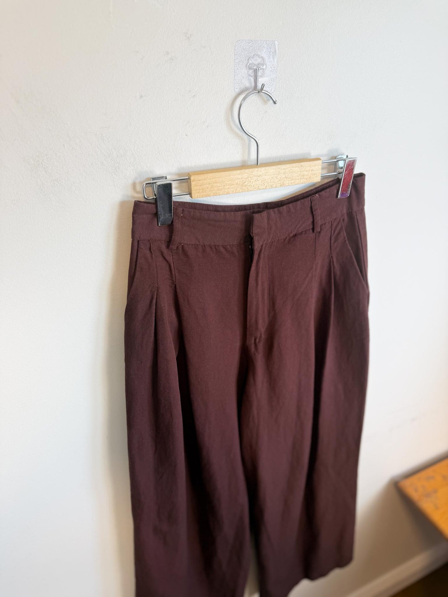 Zara Wide Leg Linen Trousers in Brown (Size S)